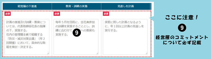 ここに注意！⑨経営層のコミットメントについて必ず記載