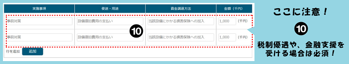 ここに注意！⑩税制優遇や、金融支援を受ける場合は必須！