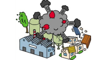 火災爆発で建物が崩壊している様子を表したイラスト