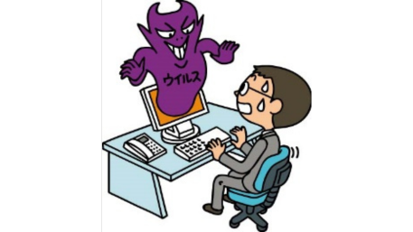 パソコンがウイルス感染しているイメージのイラスト