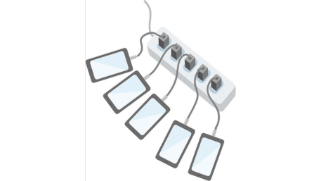 複数のスマートフォンを充電しているイラスト